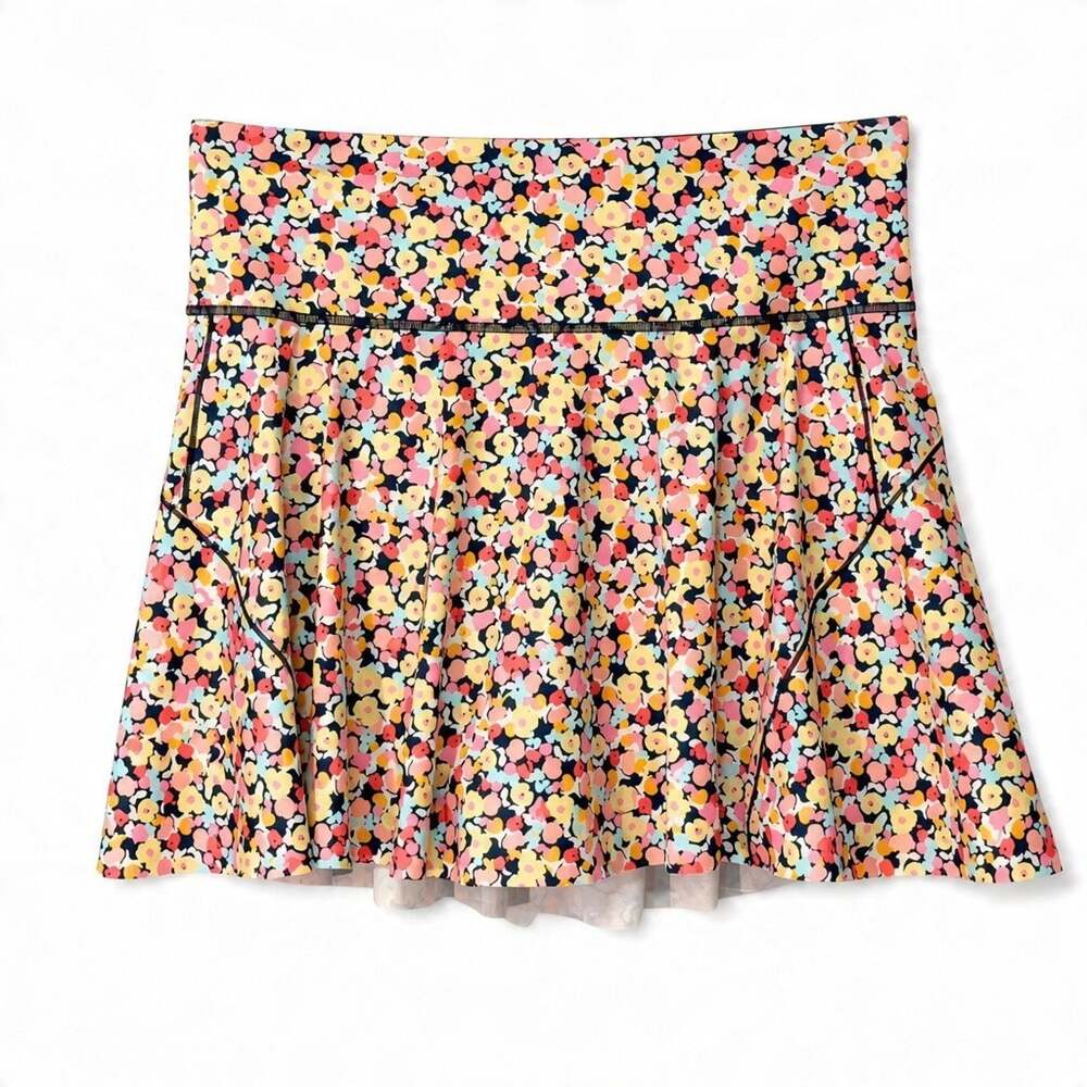 Athleta Sz 1X Ace Printed Tennis Skort 15.5"L Skirt w/Shorts Floral Spandex Knit